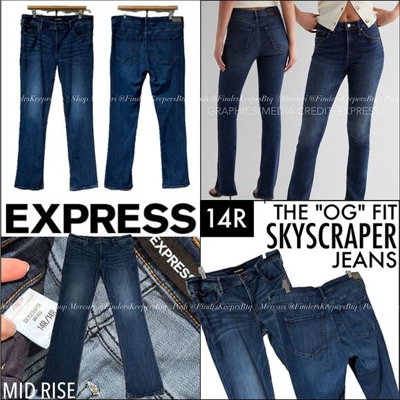 EXPRESS *OG* Fit Skyscraper Jeans Leg Lengthening Dark Wash Mid Rise Stretch 14 - Picture 1 of 12